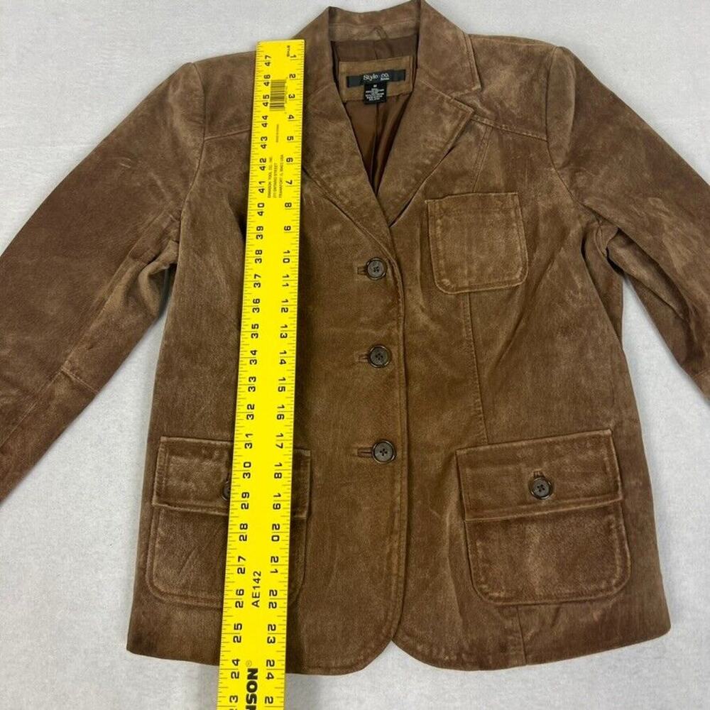 Style & Co Jacket Womens Medium Brown Petite Suede Leather Western Cowgirl Rodeo - Picture 3 of 9
